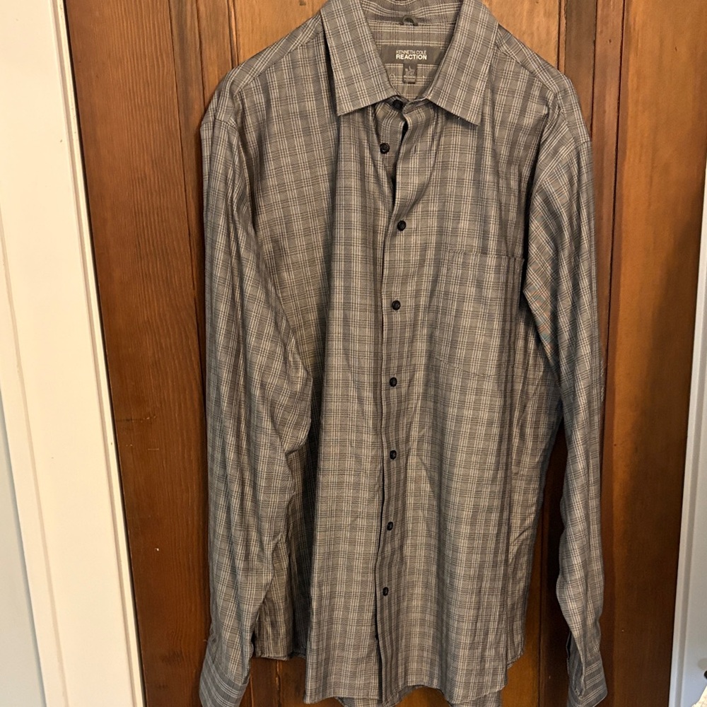 Kenneth Cole reaction Men's Black and Gray Checkered Shirt